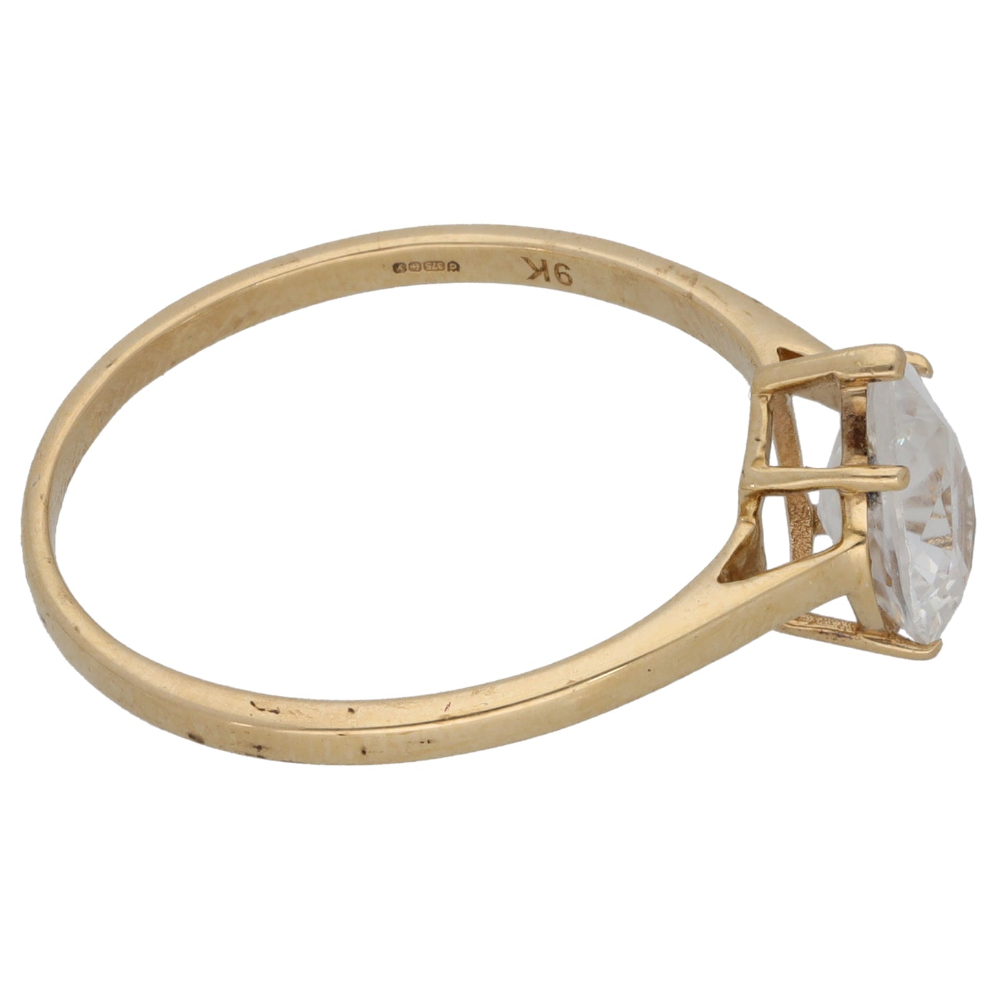 9ct Gold Zircon Single Stone Ring Size U