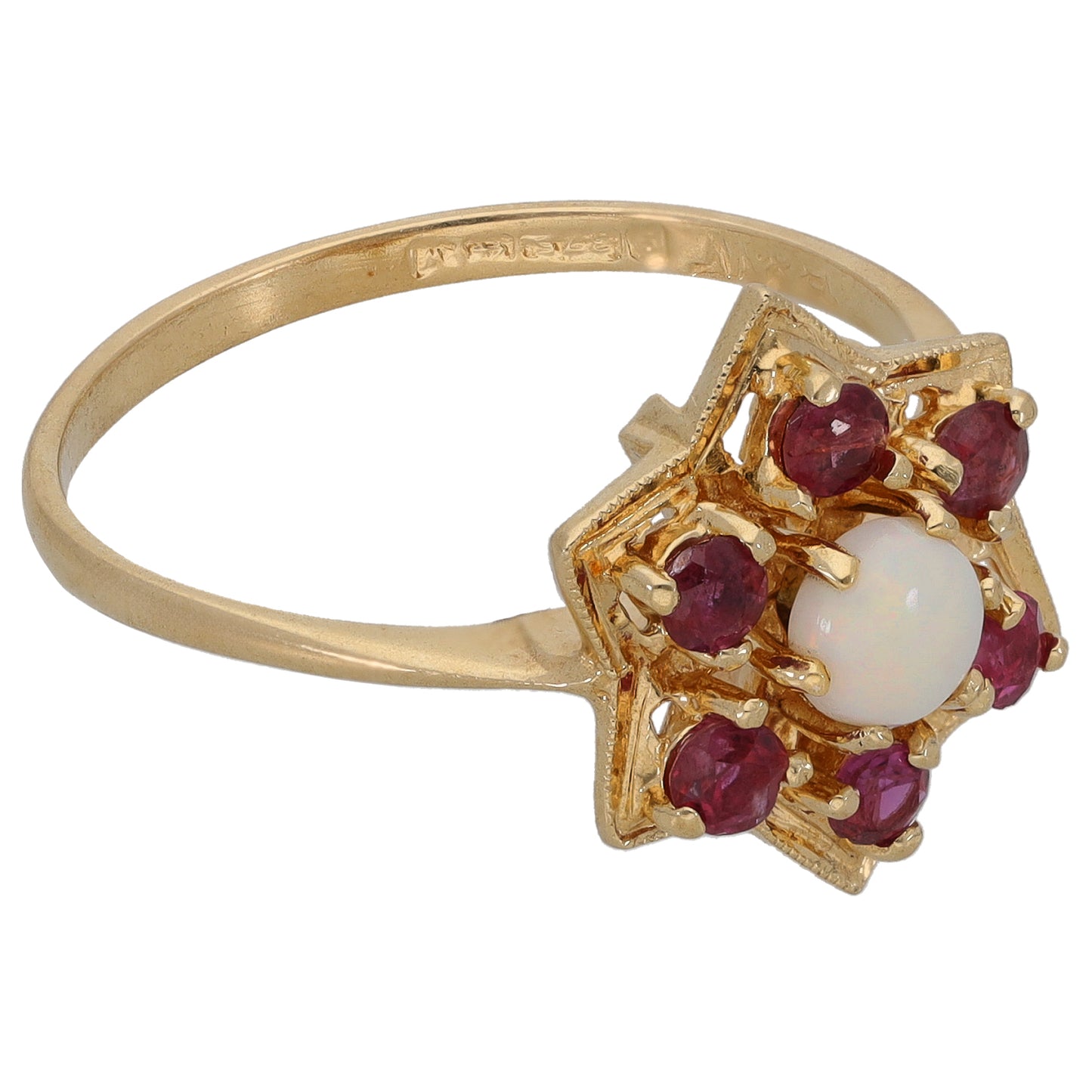 9ct Gold Ruby & Opal Cluster Ring Size P