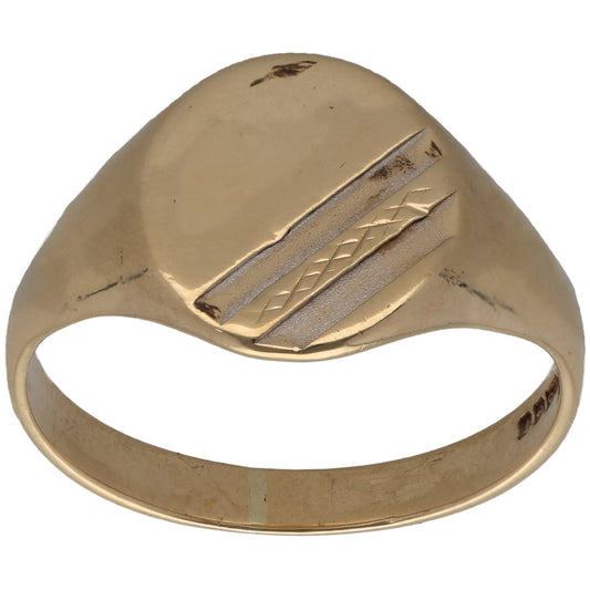 9ct Gold Patterned Signet Ring Size V