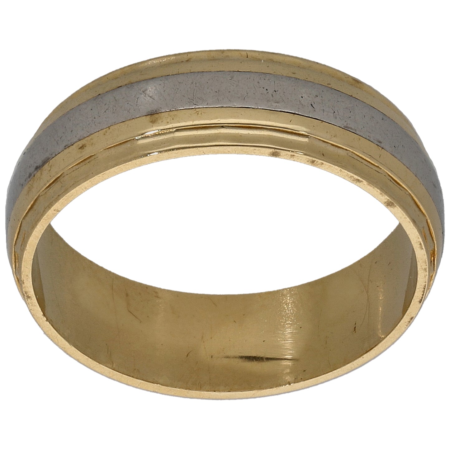 18ct Bicolour Gold Patterned Wedding Ring Size L