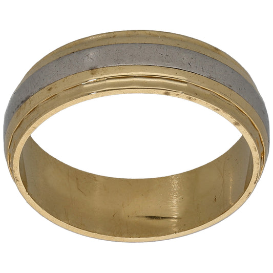 18ct Bicolour Gold Patterned Wedding Ring Size L