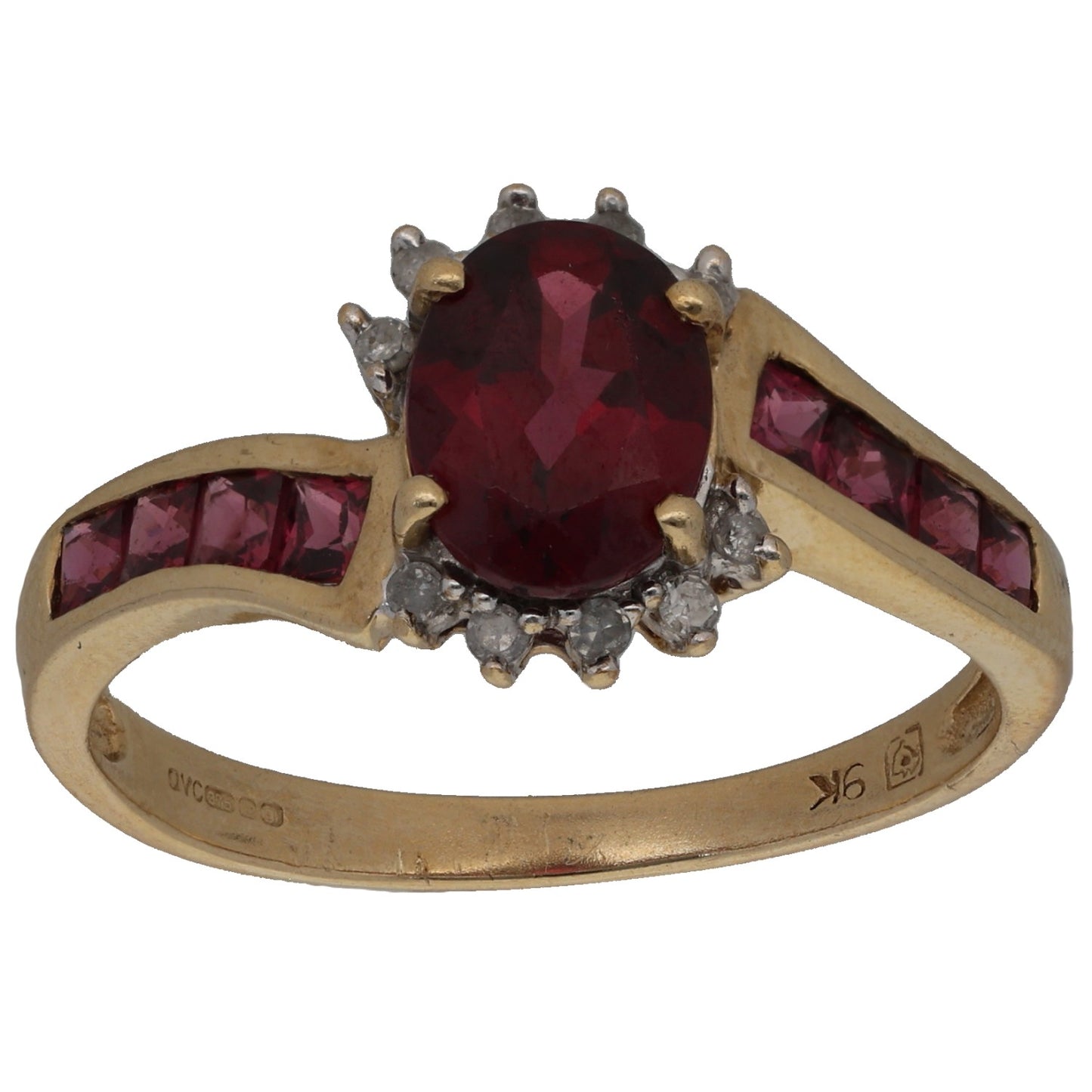 9ct Gold Garnet & 0.10ct Diamond Dress/Cocktail Ring Size Q