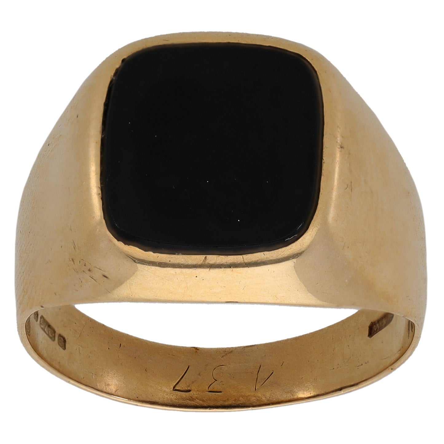 9ct Gold Onyx Plain Single Stone Signet Ring Size W