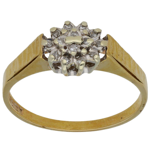 9ct Gold 0.07ct Diamond Cluster Ring Size Q