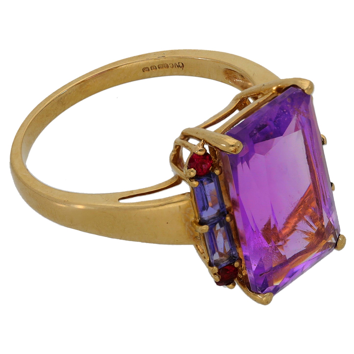 9ct Gold Amethyst, Iolite & Garnet Dress/Cocktail Ring Size Q