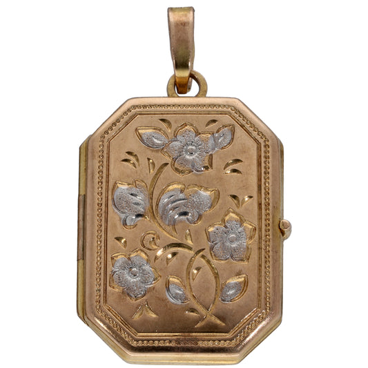 9ct Bicolour Gold Patterned Locket Pendant
