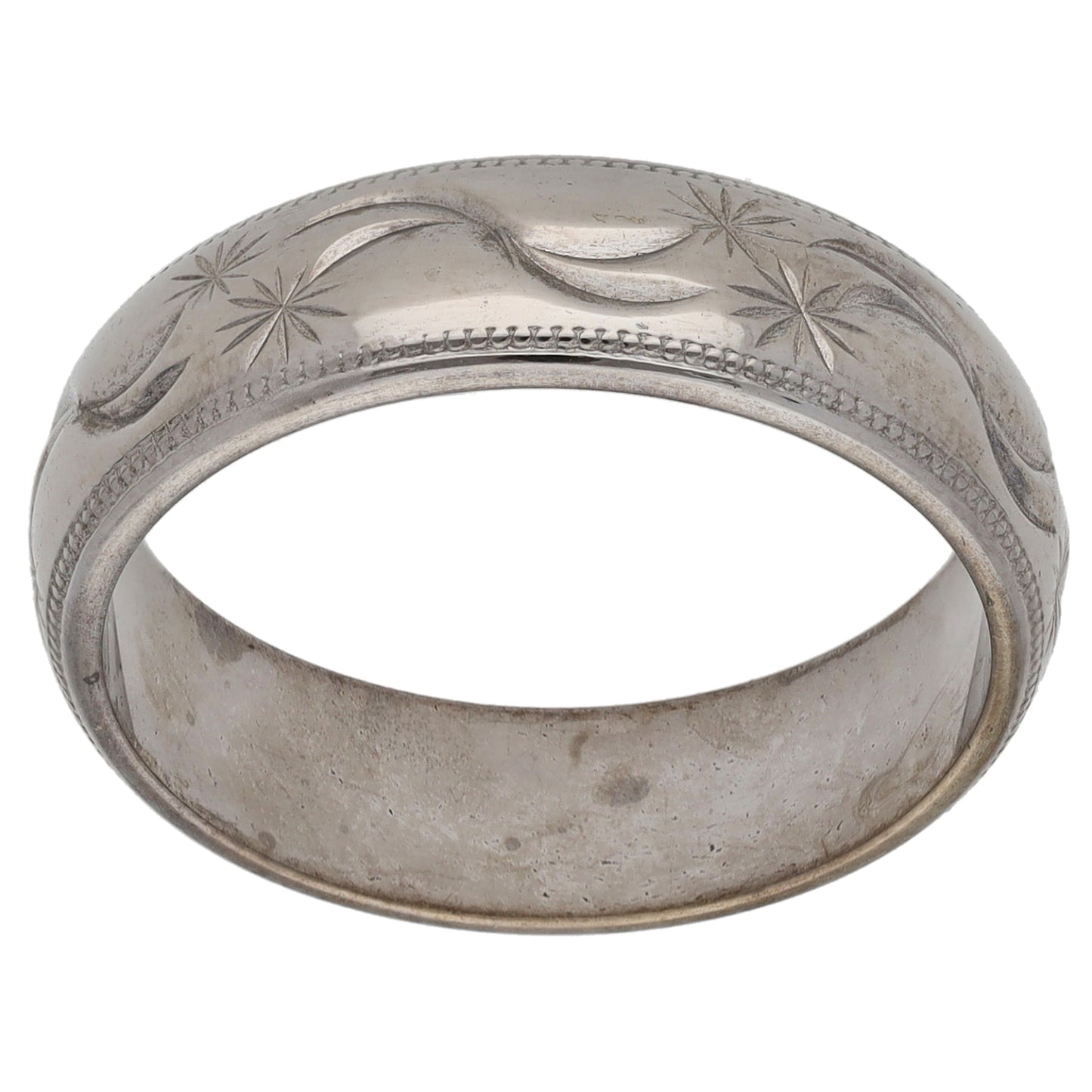 9ct White Gold Patterned Wedding Ring Size P