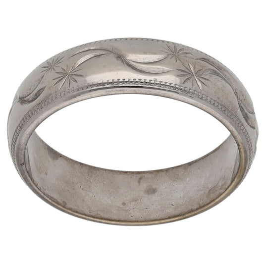 9ct White Gold Patterned Wedding Ring Size P