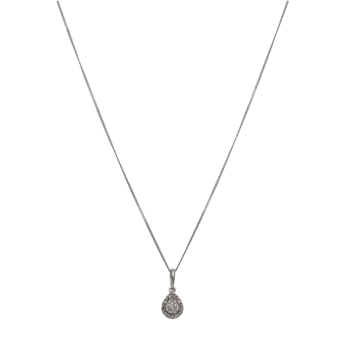 9ct White Gold 0.11ct Diamond Cluster Pendant With Chain