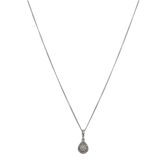 9ct White Gold 0.11ct Diamond Cluster Pendant With Chain