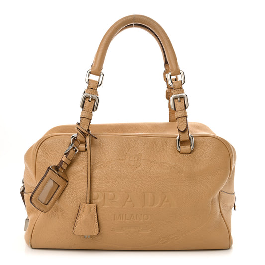 Prada Boston Vitello Daino Leather Bag - Beige