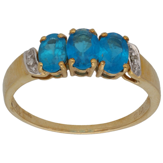9ct Gold Apatite & 0.02ct Diamond Dress/Cocktail Ring Size P