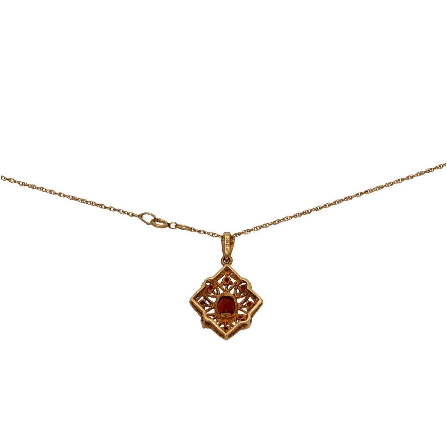 9ct Gold Garnet & 0.06ct Diamond Dress/Cocktail Pendant With Chain