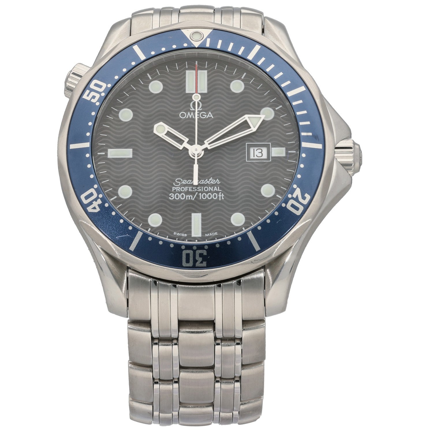 Omega Seamaster 2541.80.00 Stainless steel dive watch with blue bezel, blue dial, and 3 o'clock date window