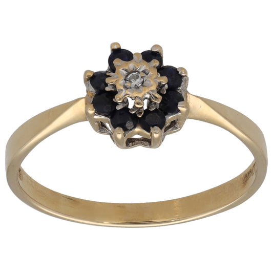 9ct Gold Sapphire & 0.01ct Diamond Cluster Ring Size N