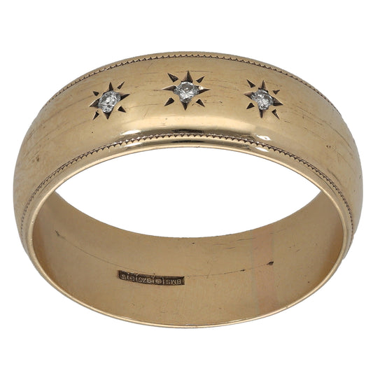 9ct Gold 0.03ct Diamond Patterned Wedding Ring Size X