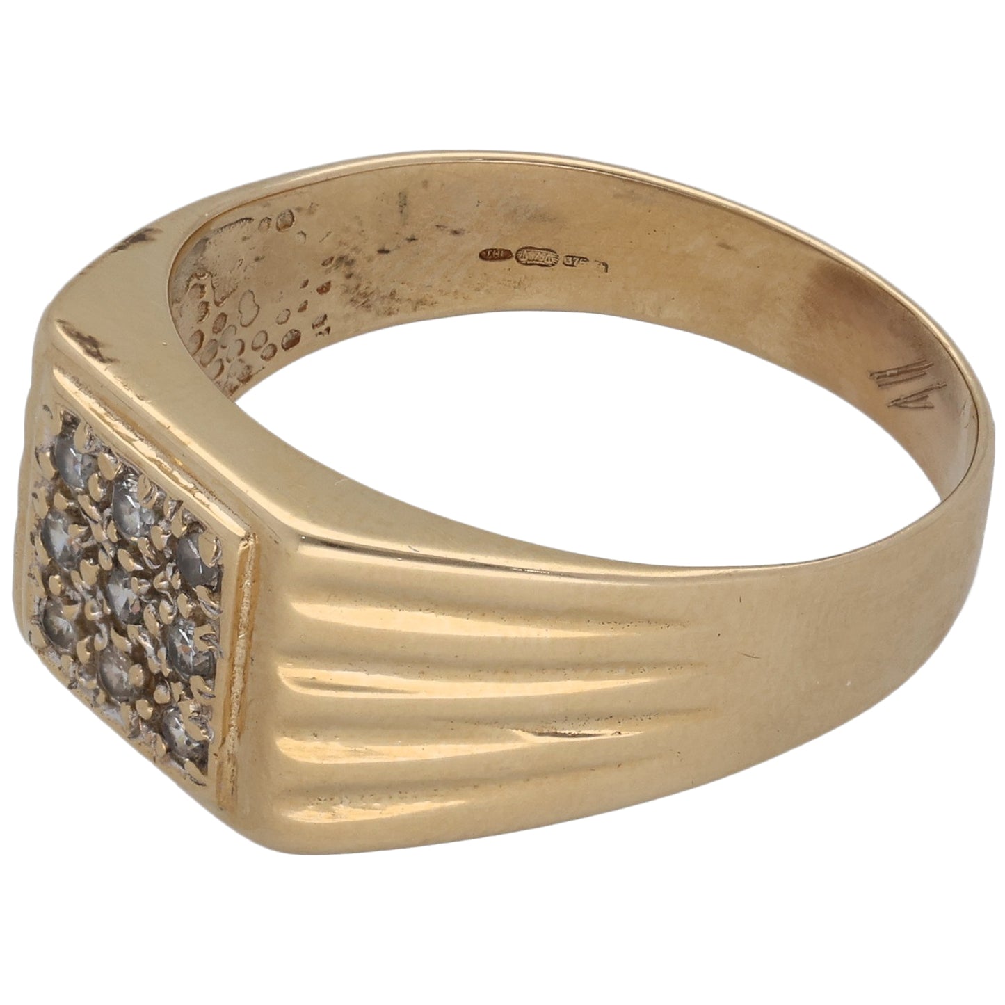 9ct Gold Cubic Zirconia Patterned Signet Ring Size X