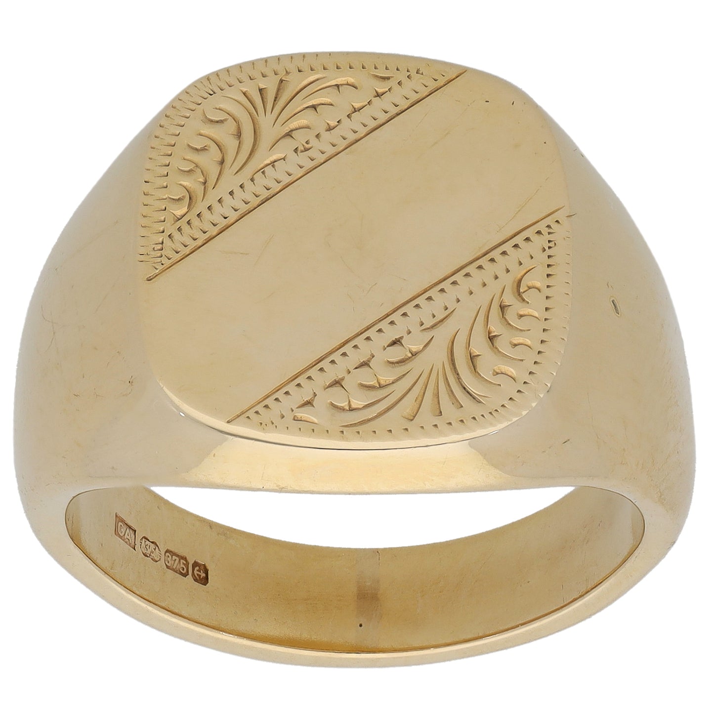 9ct Gold Patterned Signet Ring Size T