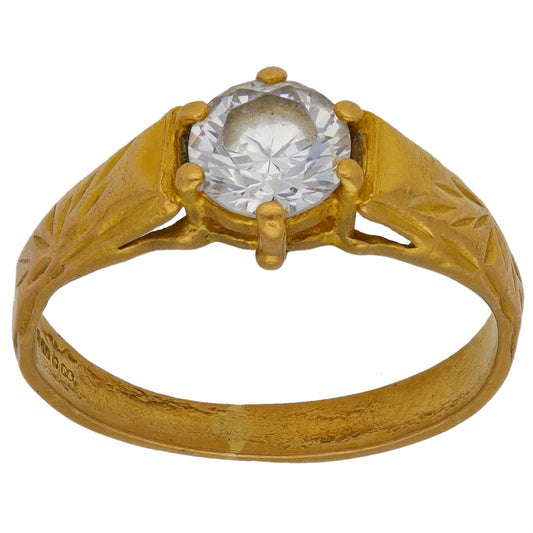 22ct Gold Cubic Zirconia Single Stone Ring Size O