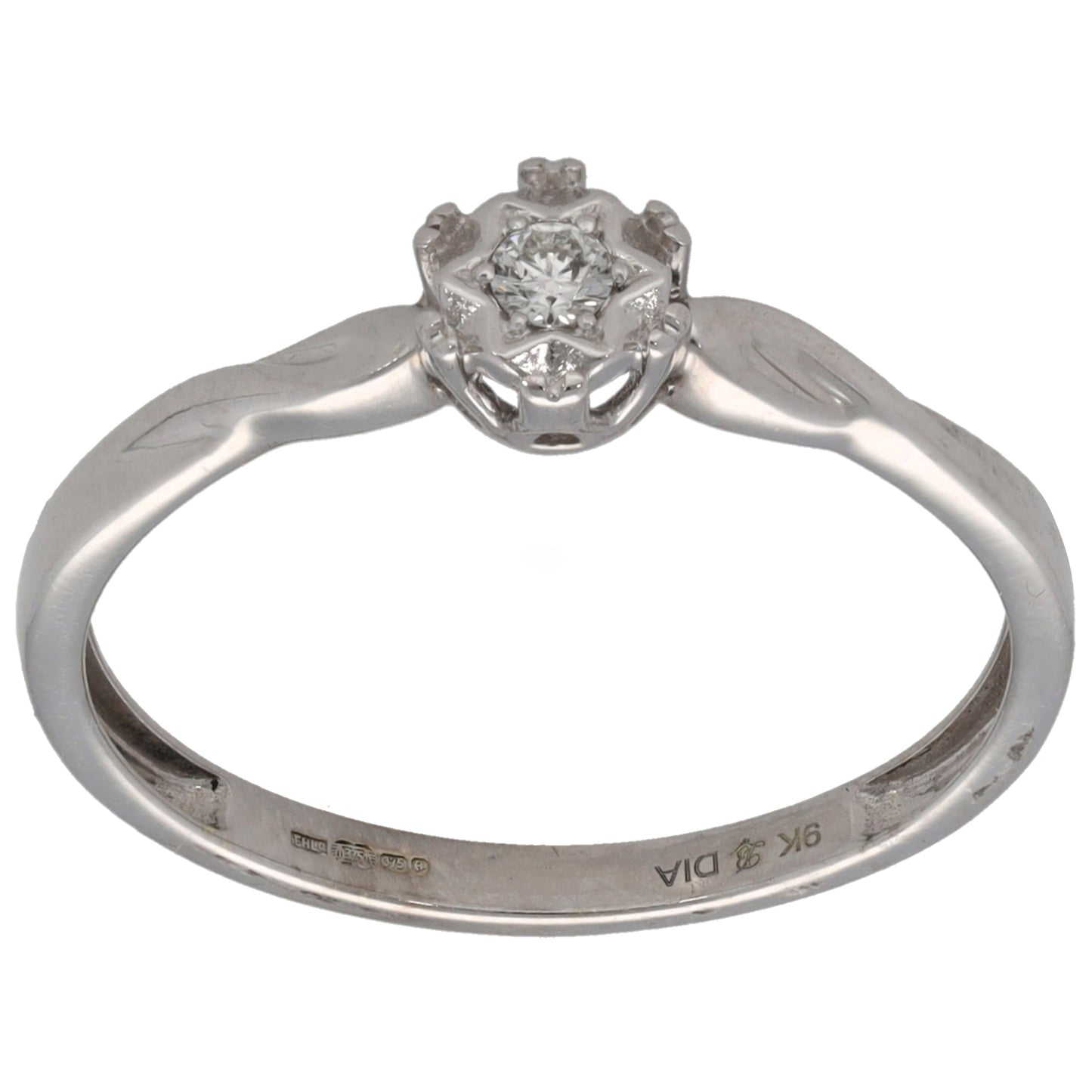 9ct White Gold 0.03ct Diamond Solitaire Ring Size R