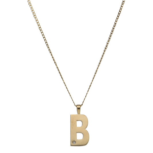 9ct Gold 0.03ct Diamond Initial B Pendant With Chain