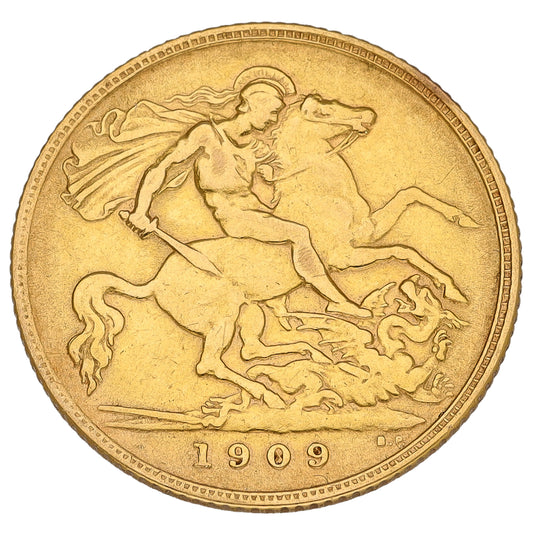 22ct Gold King Edward VII Half Sovereign Coin 1909