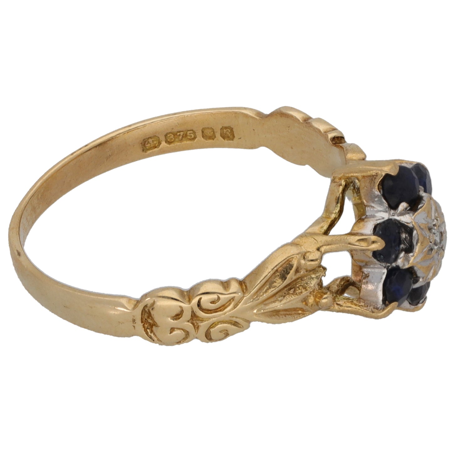 9ct Gold Sapphire & 0.005ct Diamond Dress/Cocktail Ring Size N