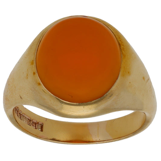 9ct Gold Carnelian Single Stone Signet Ring Size R
