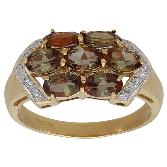 9ct Gold Andesine & 0.06ct Diamond Dress/Cocktail Ring Size O