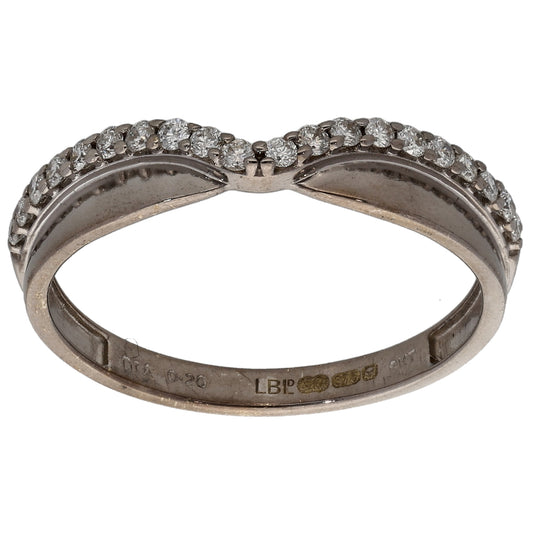 9ct White Gold 0.20ct Diamond Wishbone Ring Size P