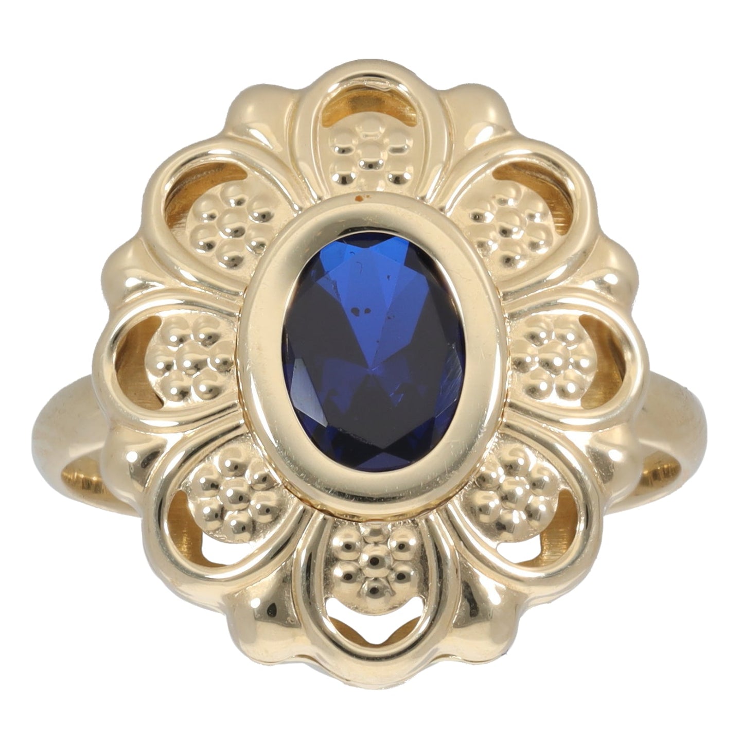 New 14ct Gold Blue Stone Floral Ring