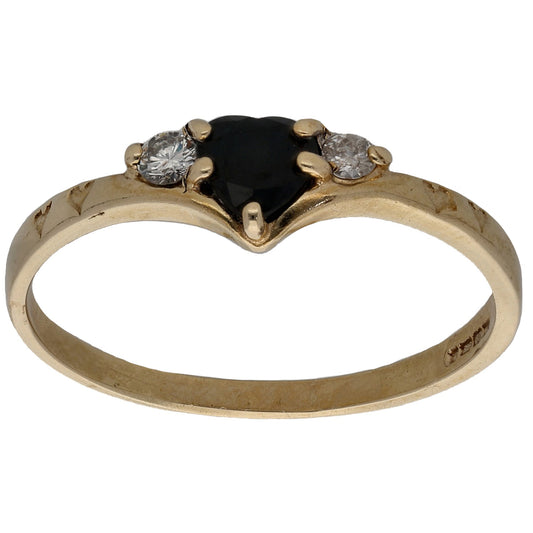 9ct Gold Sapphire & 0.10ct Diamond Three Stone Ring Size S