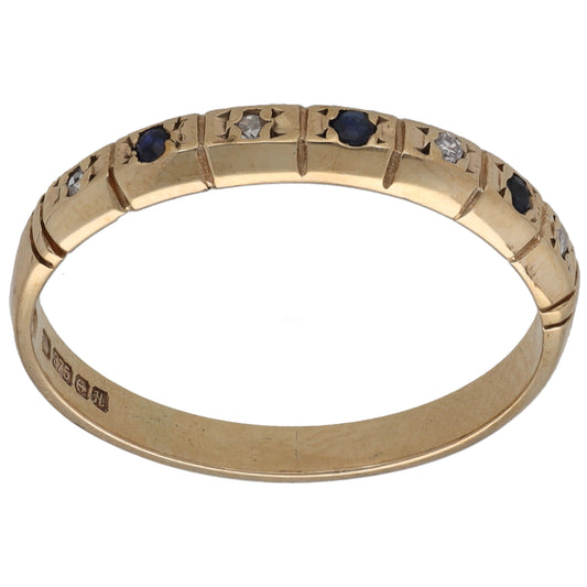 9ct gold half eternity ring with sapphire and round diamond settings