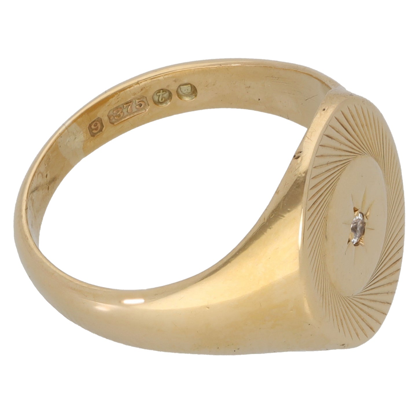 9ct Gold Cubic Zirconia Patterned Signet Ring Size O