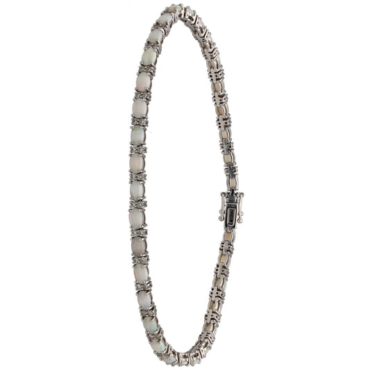 9ct White Gold Opal & 0.68ct Diamond Fancy Stone Set Bracelet