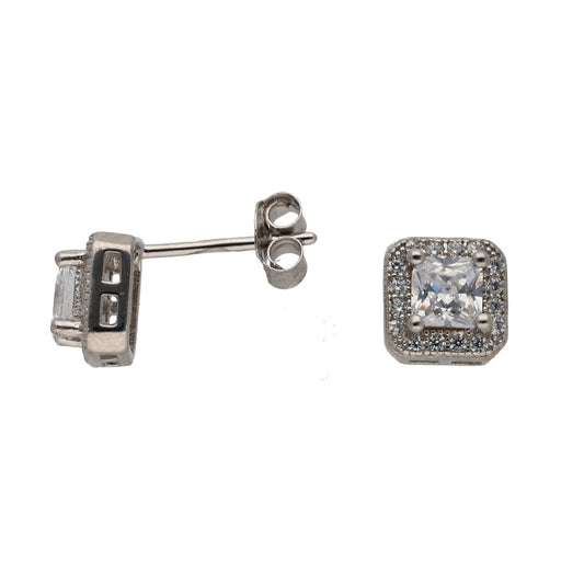 New Sterling Silver Cubic Zirconia Halo Stud Earrings