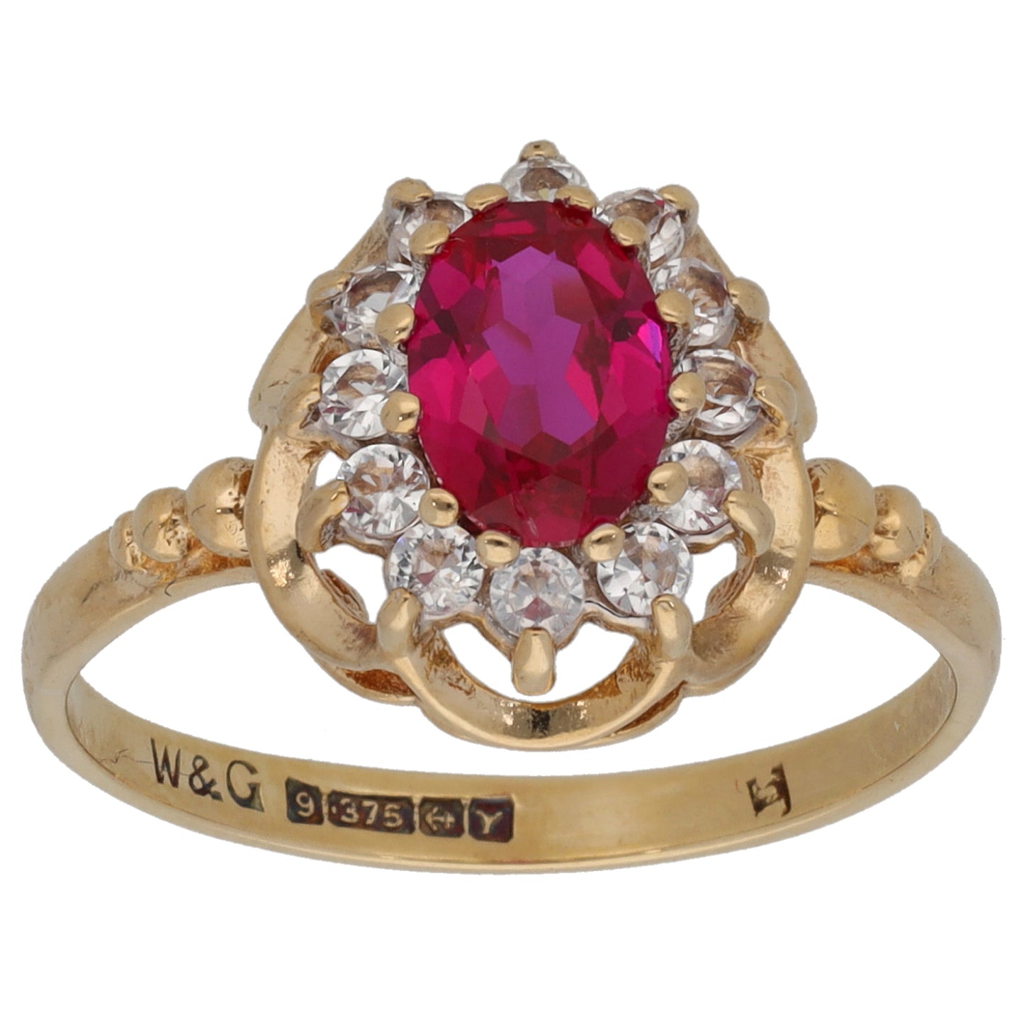 9ct Gold Man Made Ruby & Imitation Gems Dress/Cocktail Ring Size O