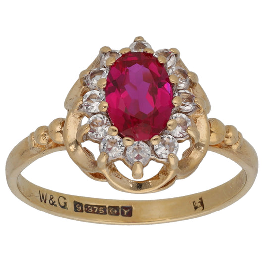 9ct Gold Man Made Ruby & Imitation Gems Dress/Cocktail Ring Size O