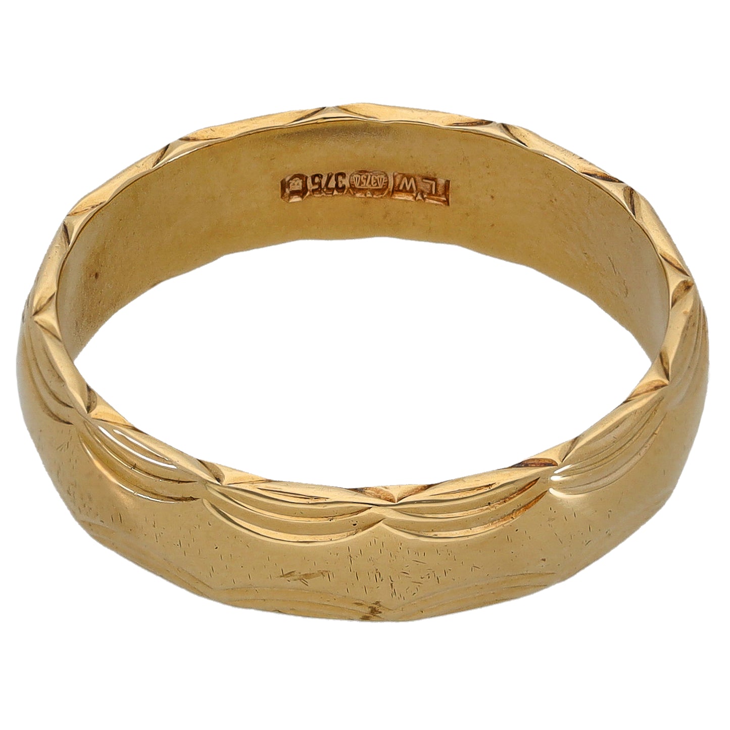 9ct Gold Patterned Wedding Ring Size Q