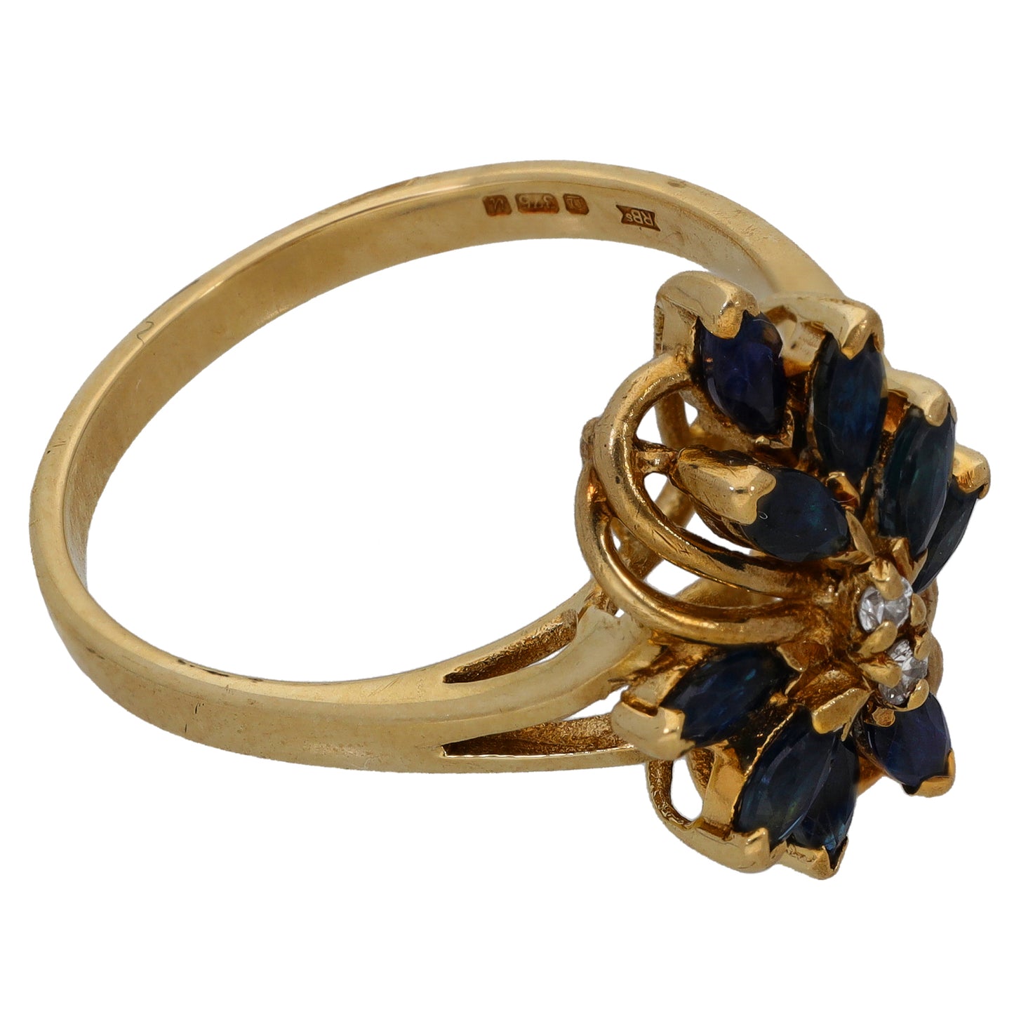9ct White Gold Sapphire & 0.03ct Diamond Dress/Cocktail Ring Size N