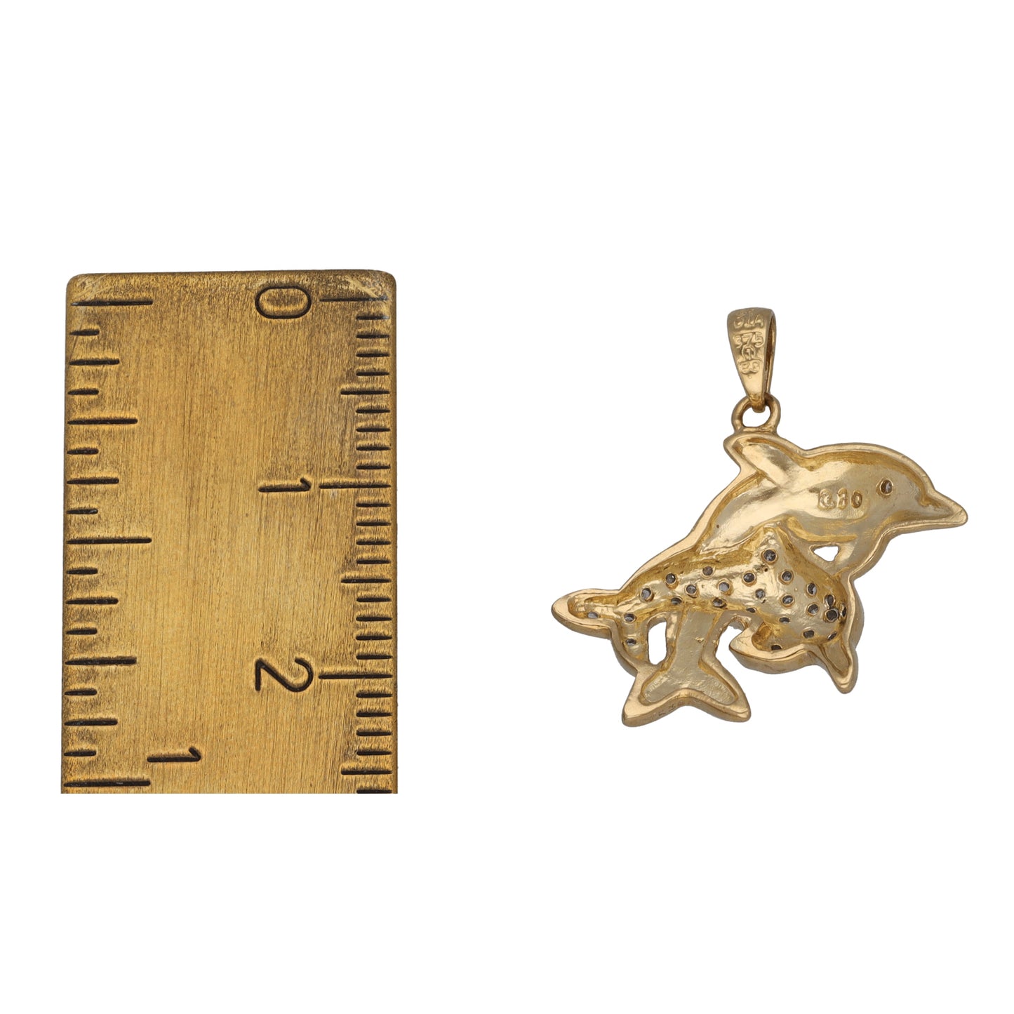 New 9ct Bi-Colour Gold 0.10ct Diamond Dolphin Pendant