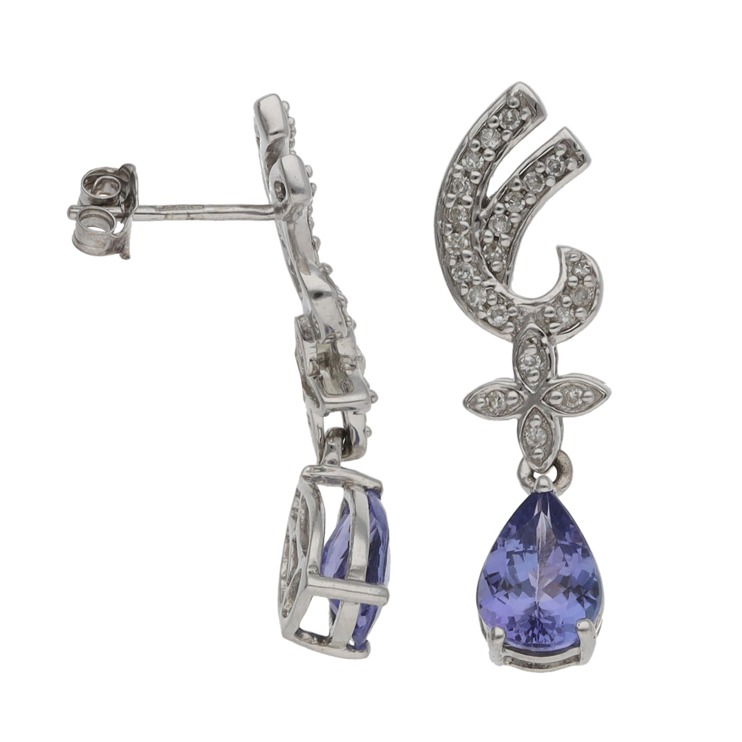 9ct White Gold 0.42ct Diamond & Tanzanite Drop Earrings