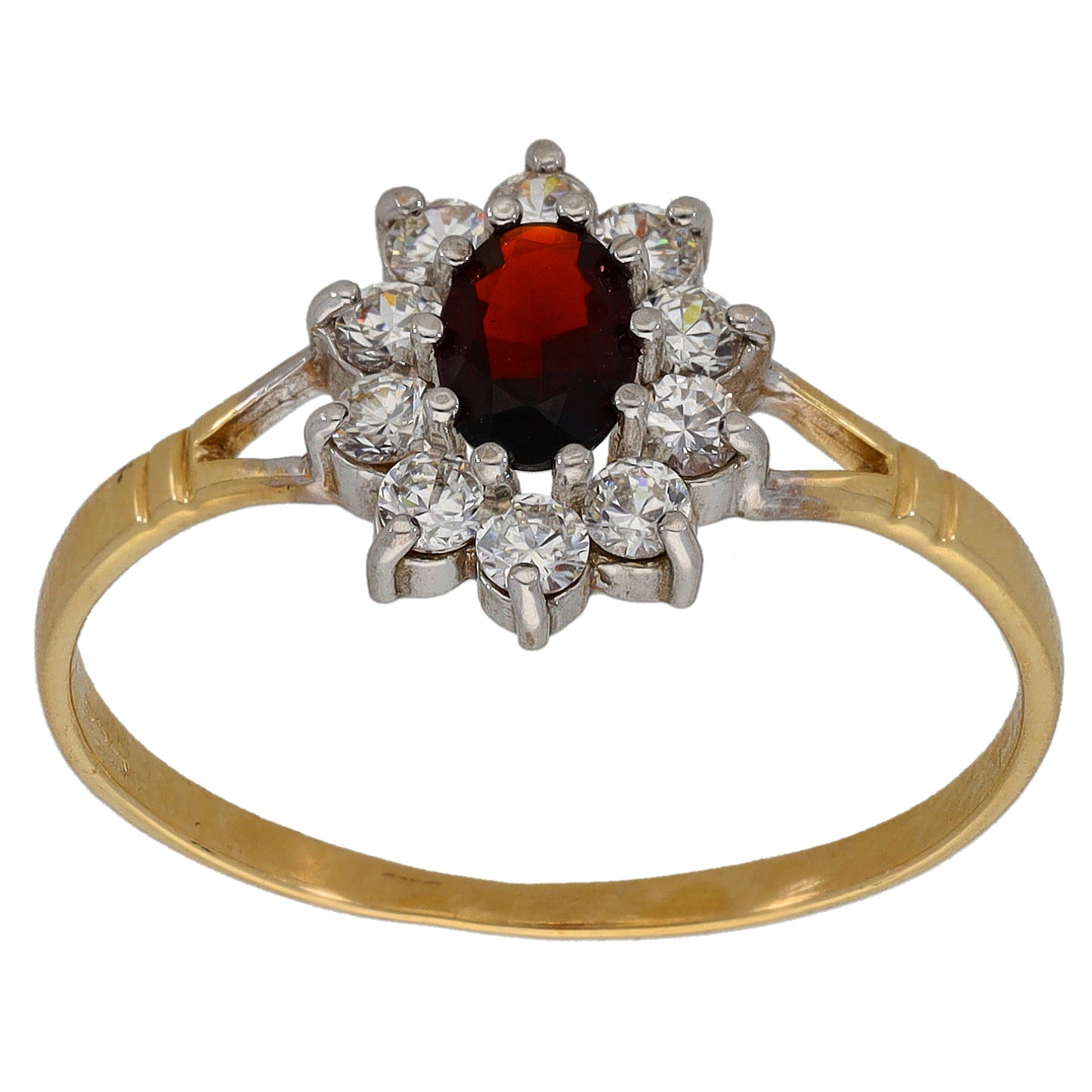 9ct Gold Garnet & Cubic Zirconia Cluster Ring Size T