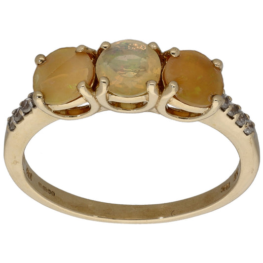 9ct Gold Opal & Cubic Zirconia Dress/Cocktail Ring Size O
