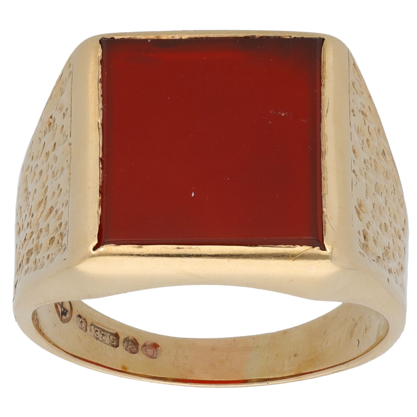 9ct Gold Carnelian Patterned Signet Ring Size R