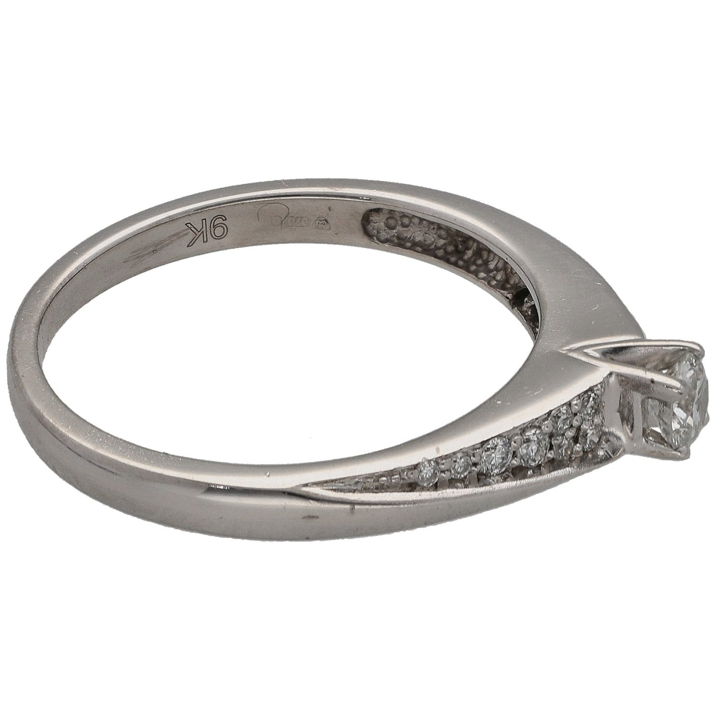 9ct White Gold 0.25ct Diamond Solitaire Ring With Accent Stones Size M