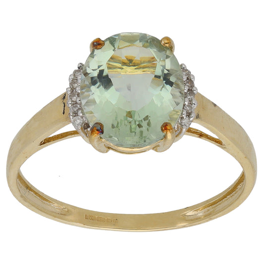 9ct Gold 0.05ct Diamond & Green Quartz Dress/Cocktail Ring Size V