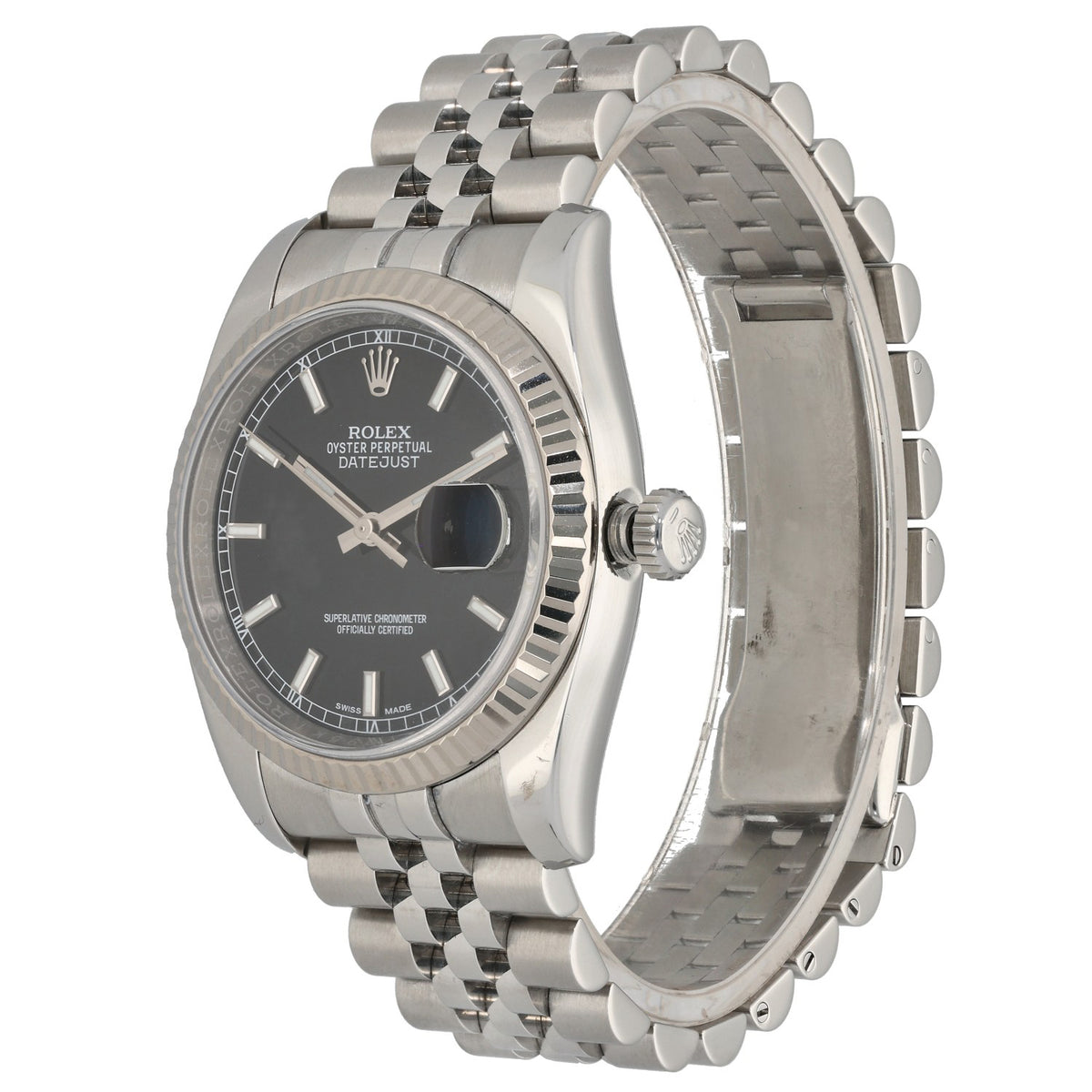 Rolex Datejust 116234 , black dial in 36mm stainless steel case and 18cm bracelet, crown angle