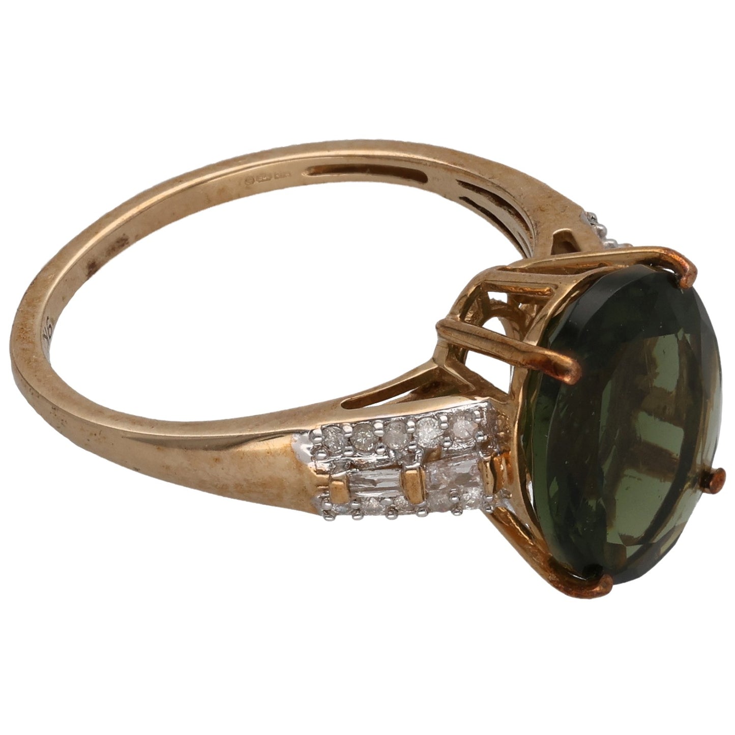 9ct Gold Moldavite & 0.18ct Diamond Dress/Cocktail Ring Size O