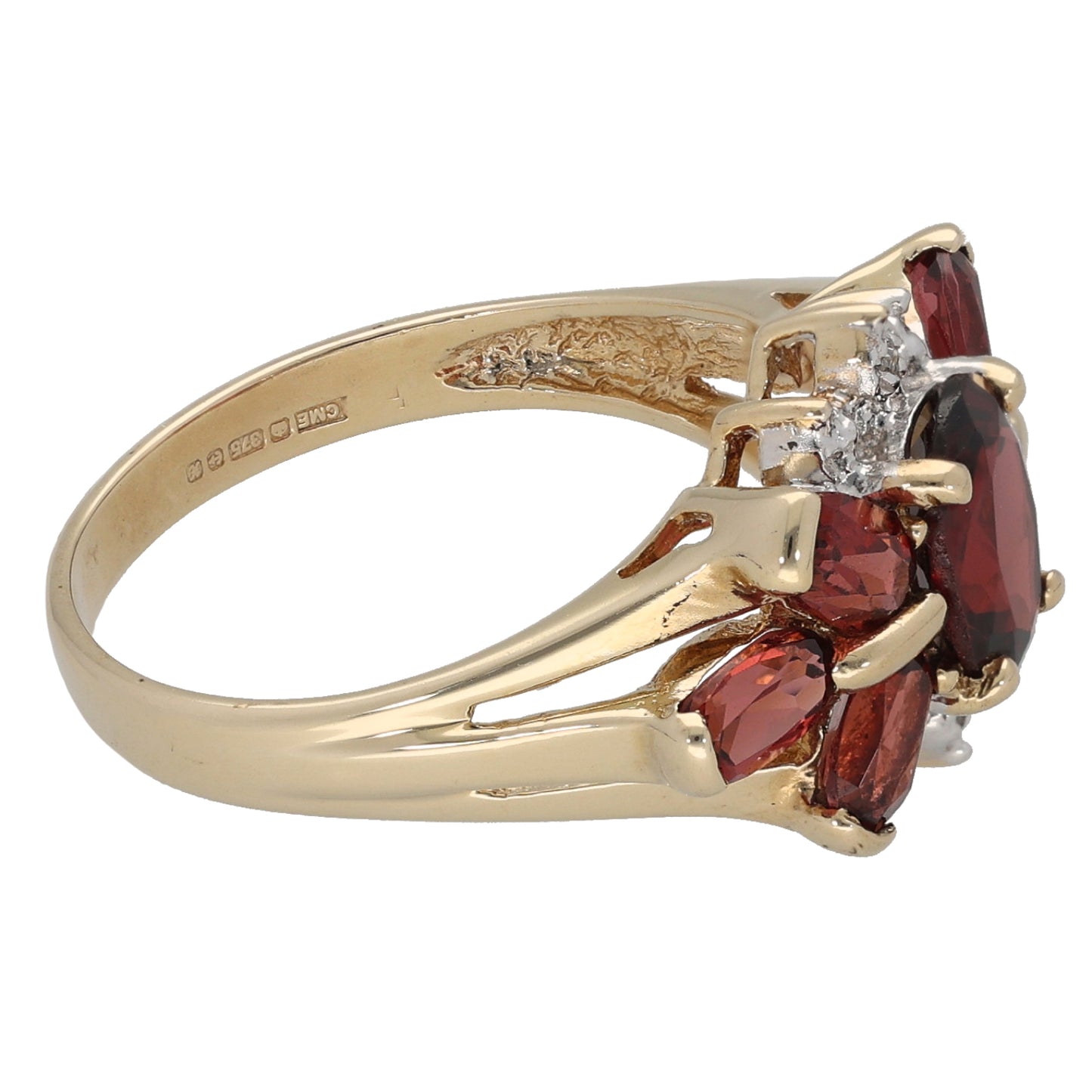 9ct Gold 0.01ct Diamond & Garnet Dress/Cocktail Ring Size N